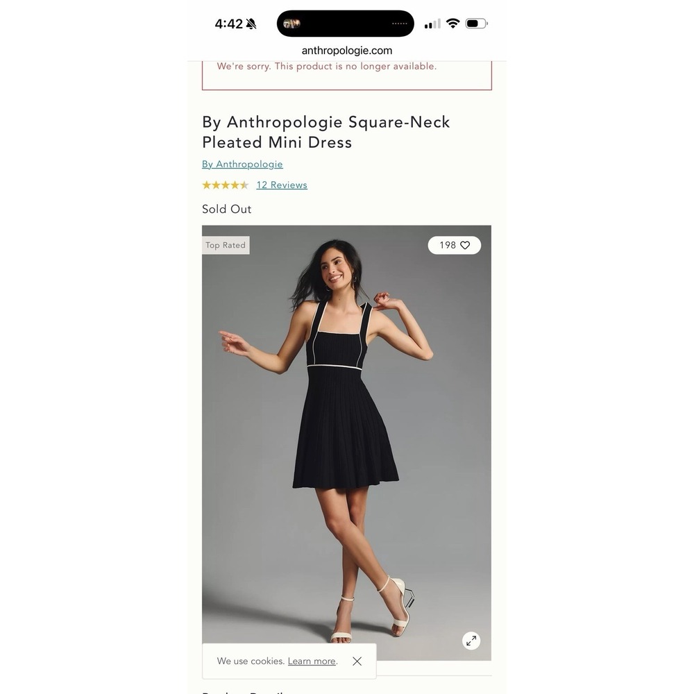 NWT Anthropologie Square-Neck Pleated Mini Black Noir Dress Size M - Picture 14 of 14